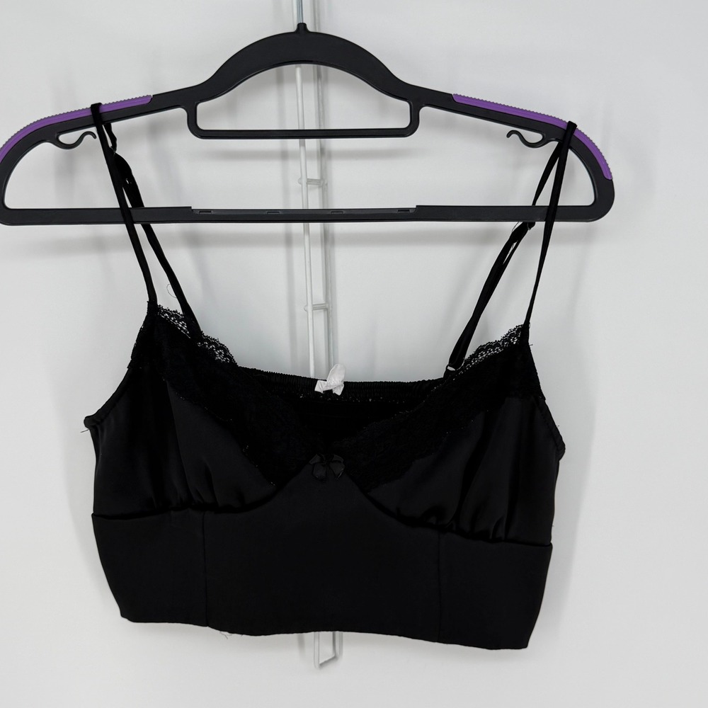 Garage Camisole Crop Top Womens Medium Black Lace Trim Smocked Y2K Coquette Goth